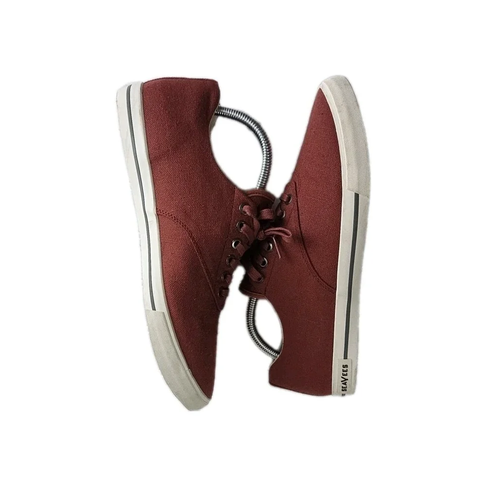 SeaVees Mens Size 10.5 Hermosa Plimsoll Textured MAHOGANY Linen Sneaker